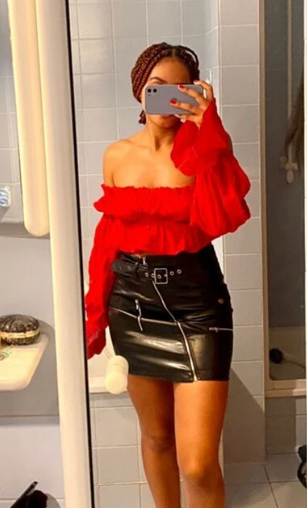 Genuine Leather Buckle Belted Mini Skirt