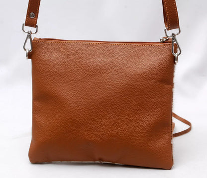 Brown White Leather Cowhide Sling Purse