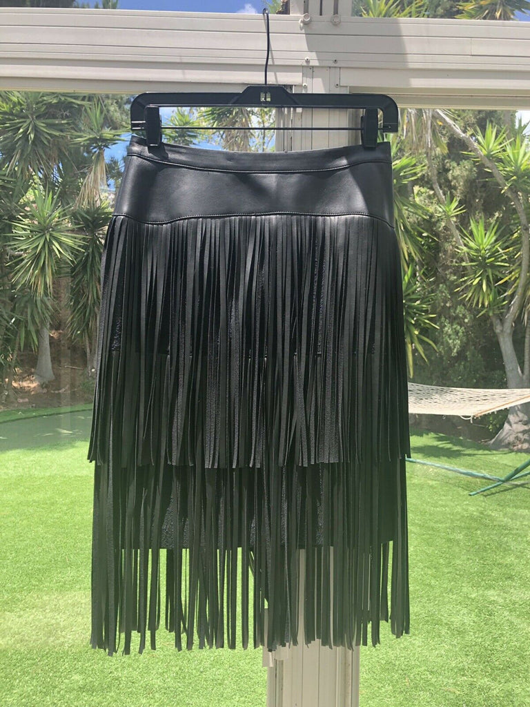 Real Leather Fringe Pencil Skirt