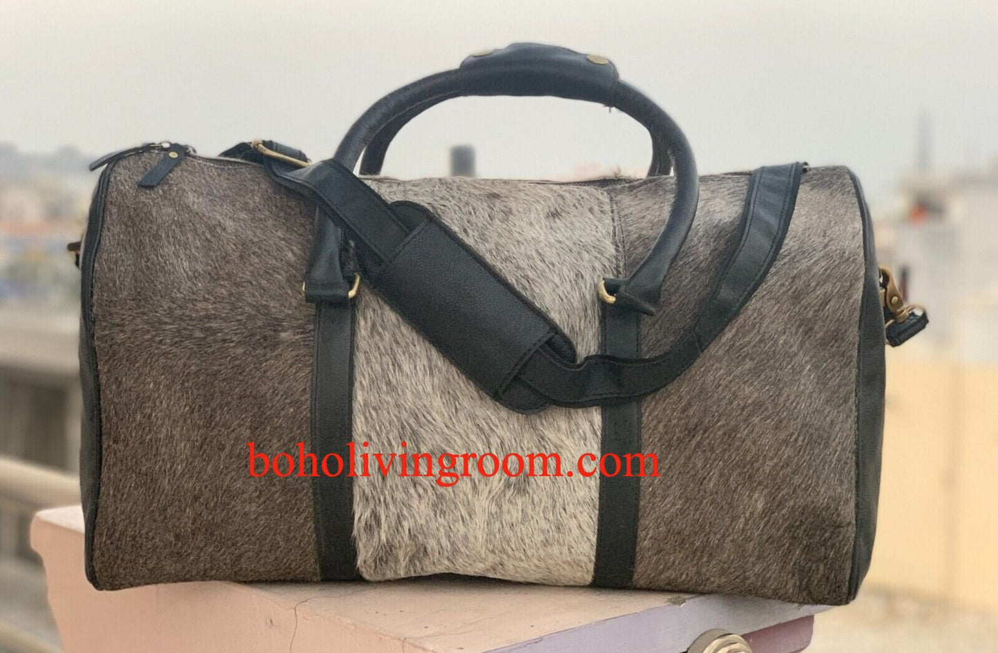 Hair On Cowhide Grey Weekender Bag