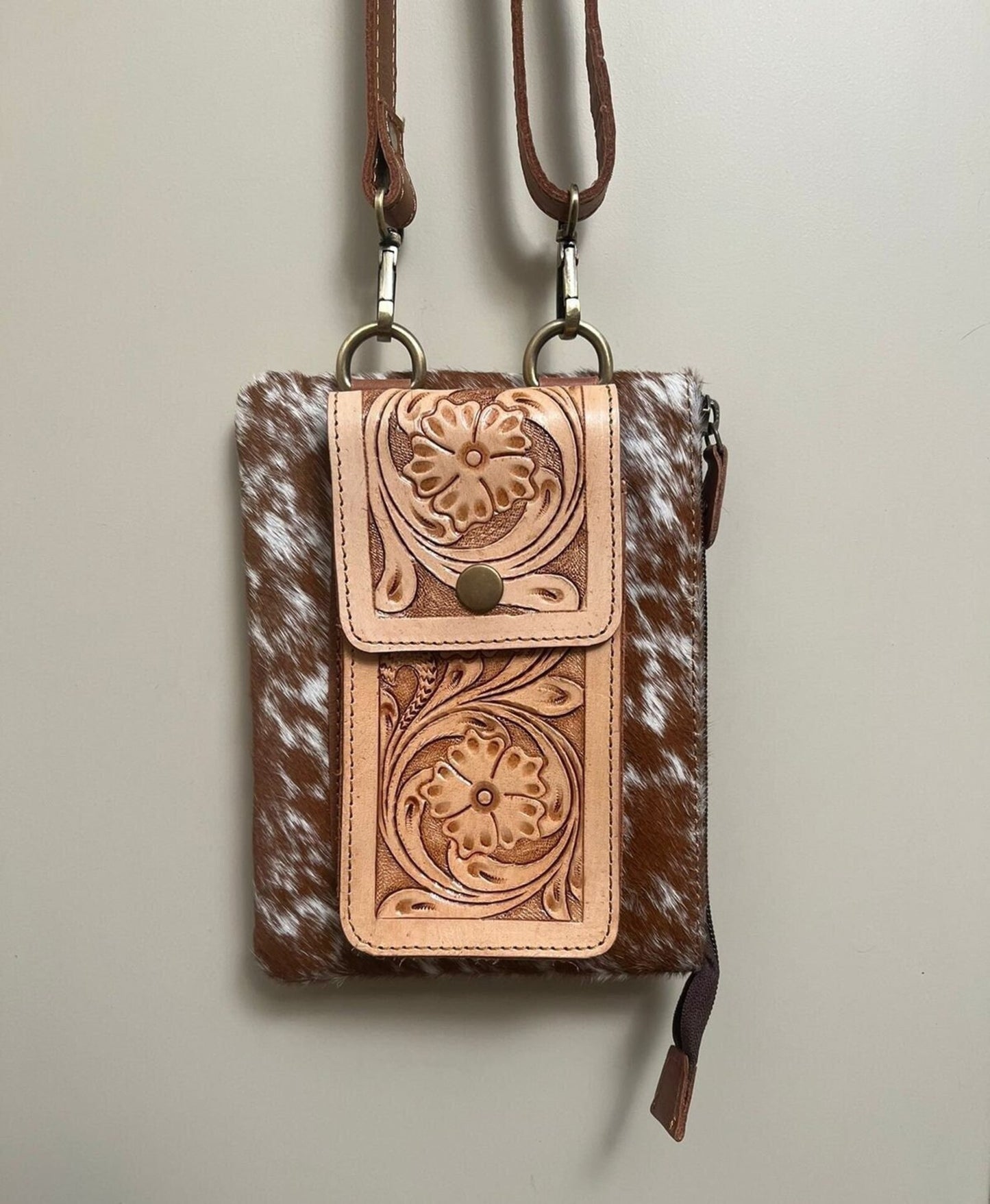 Tooled Cowhide Crossbody Purse Leather