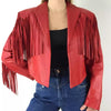 Women's Red Leather Fringe Jacket