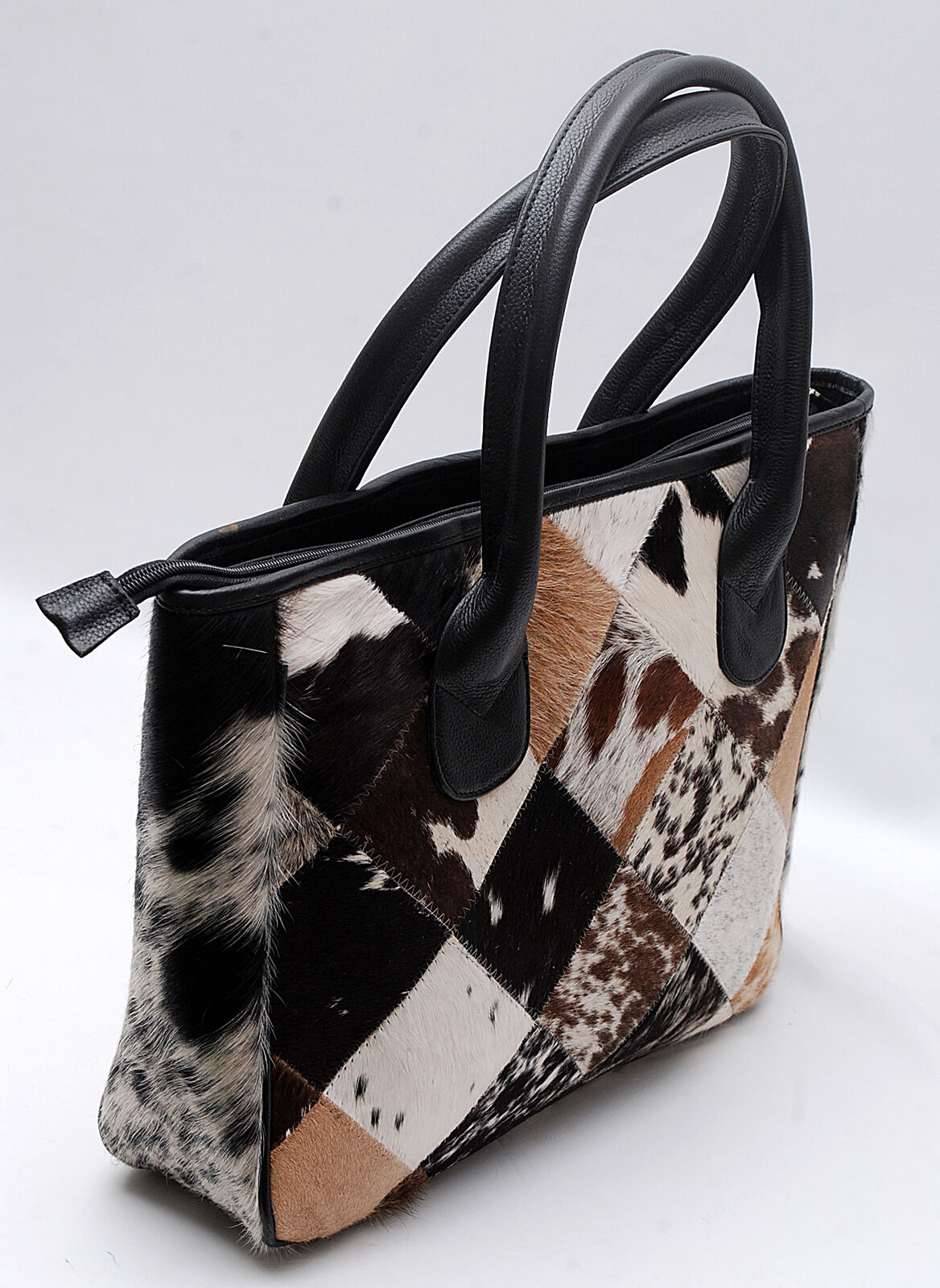 Large Cowhide Tote Purse Patchwork Pattern