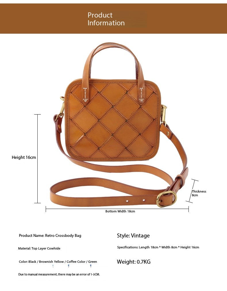 Retro Leather Crossbody Handbag for Women with Quilted Stitching