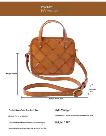 Retro Leather Crossbody Handbag for Women with Quilted Stitching