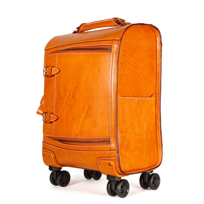 Leather Carry On Suitcase Trolley Case with Spinner Wheels