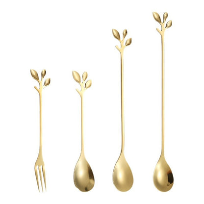 Leaf Handle Dessert Cutlery Set Spoon And Fork
