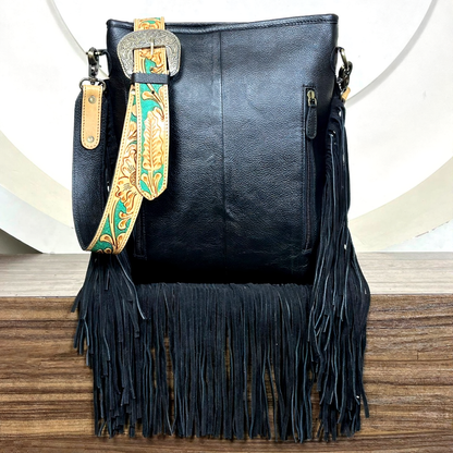 Luxury fringe cowhide leather crossbody bag