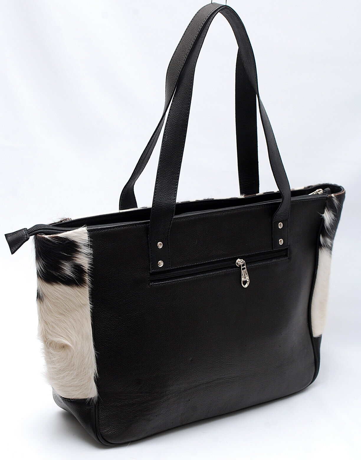 Black White Cowhide Leather Purse