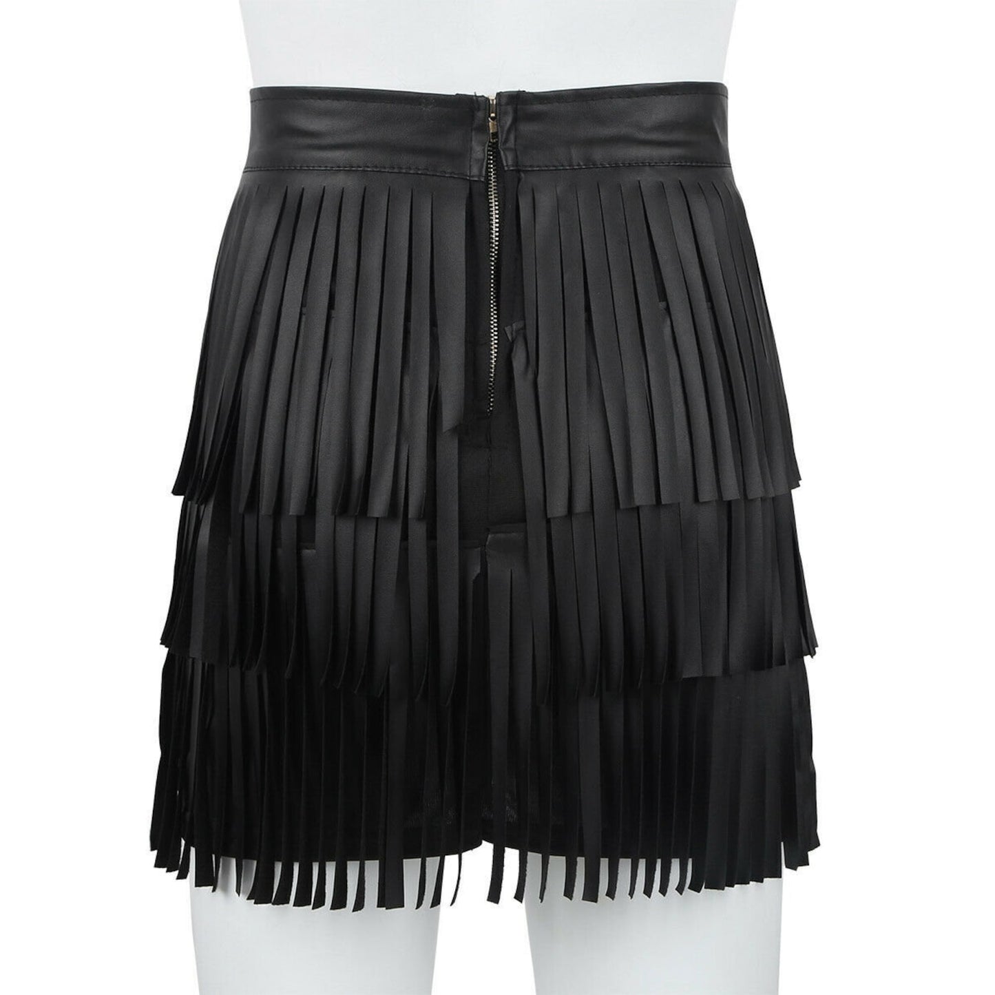 Women Real Leather Fringe Skirt