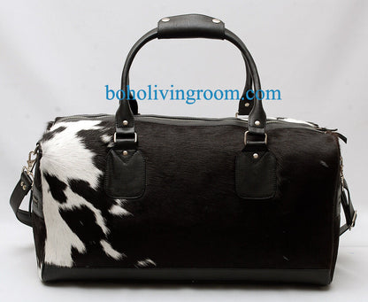 Black White Cowhide Travel Luggage Purse