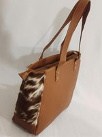 Large Brown White Cowhide Tote Purse