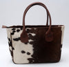 Genuine Dark Brown White Cowhide Tote Purse