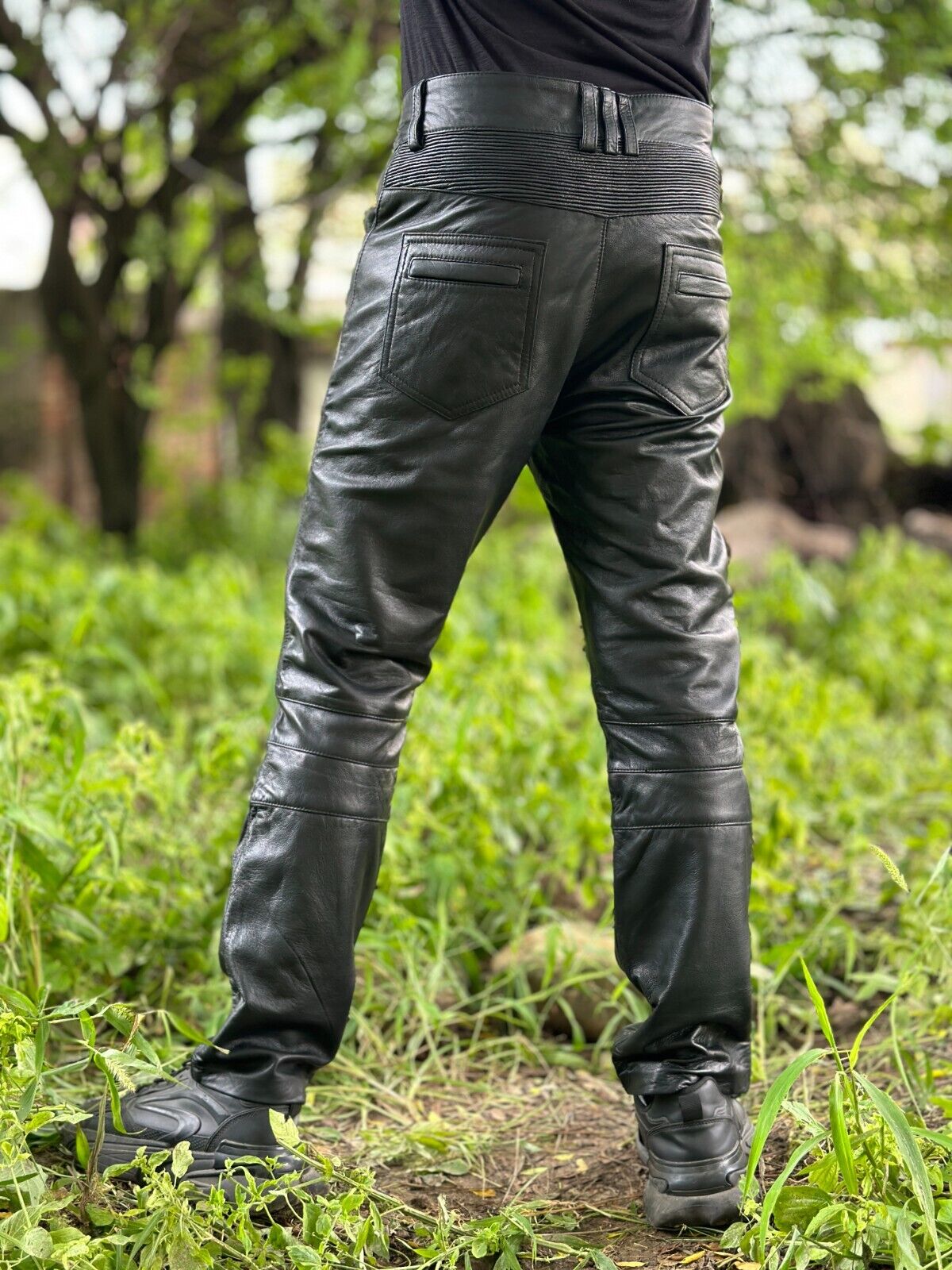 Genuine Leather Black Cowboy Pants