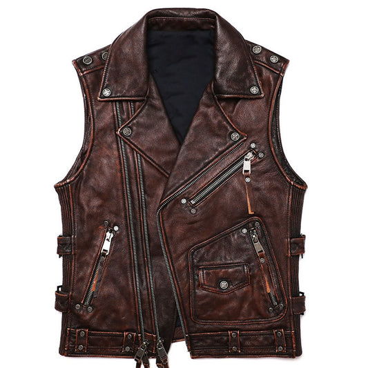 Men's Brown Genuine Cowhide Leather Vest