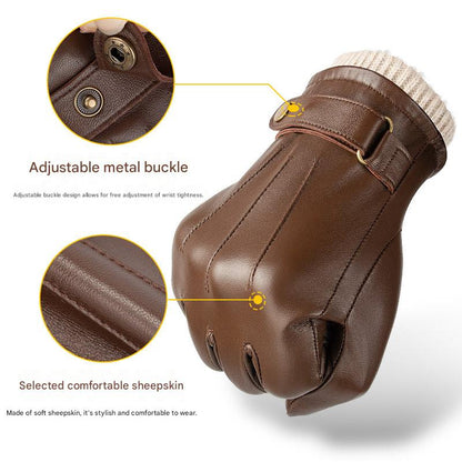 Men's leather gloves with fleece lining