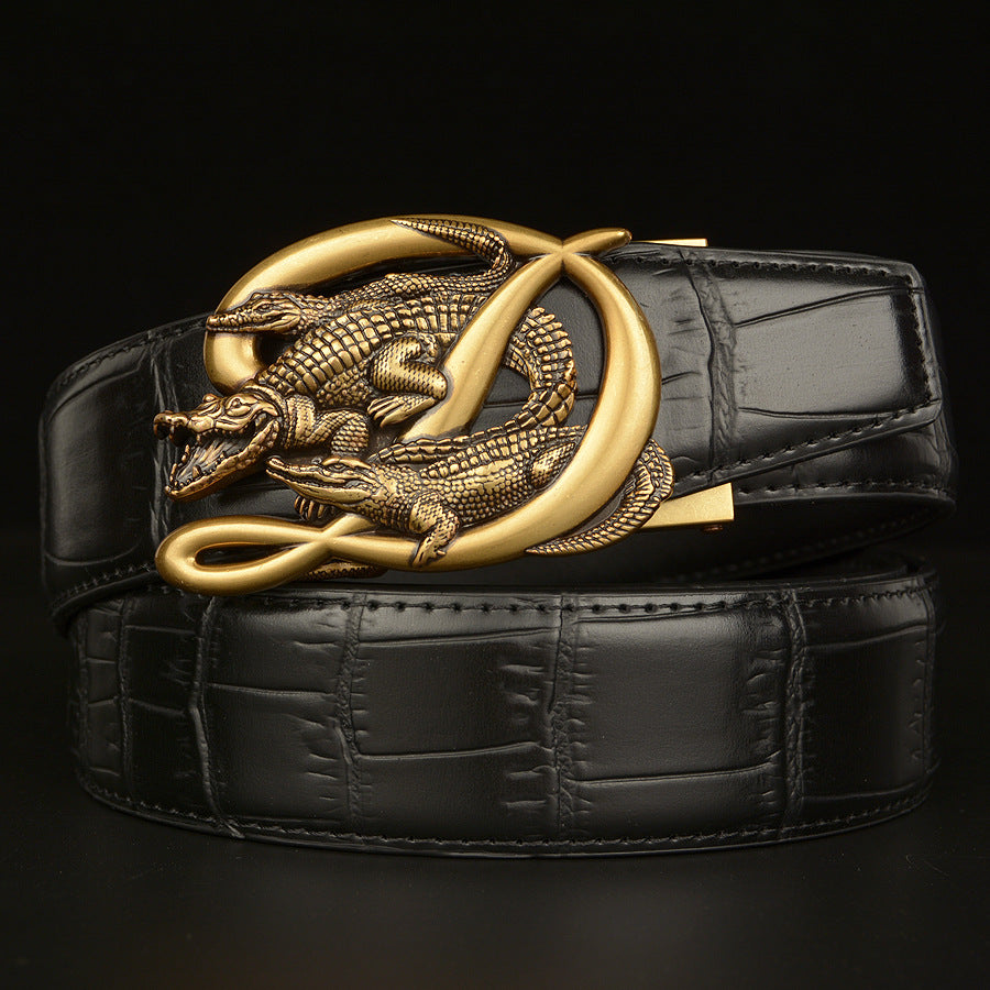 Men’s Leather Belt with Intertwined Crocodile Buckle