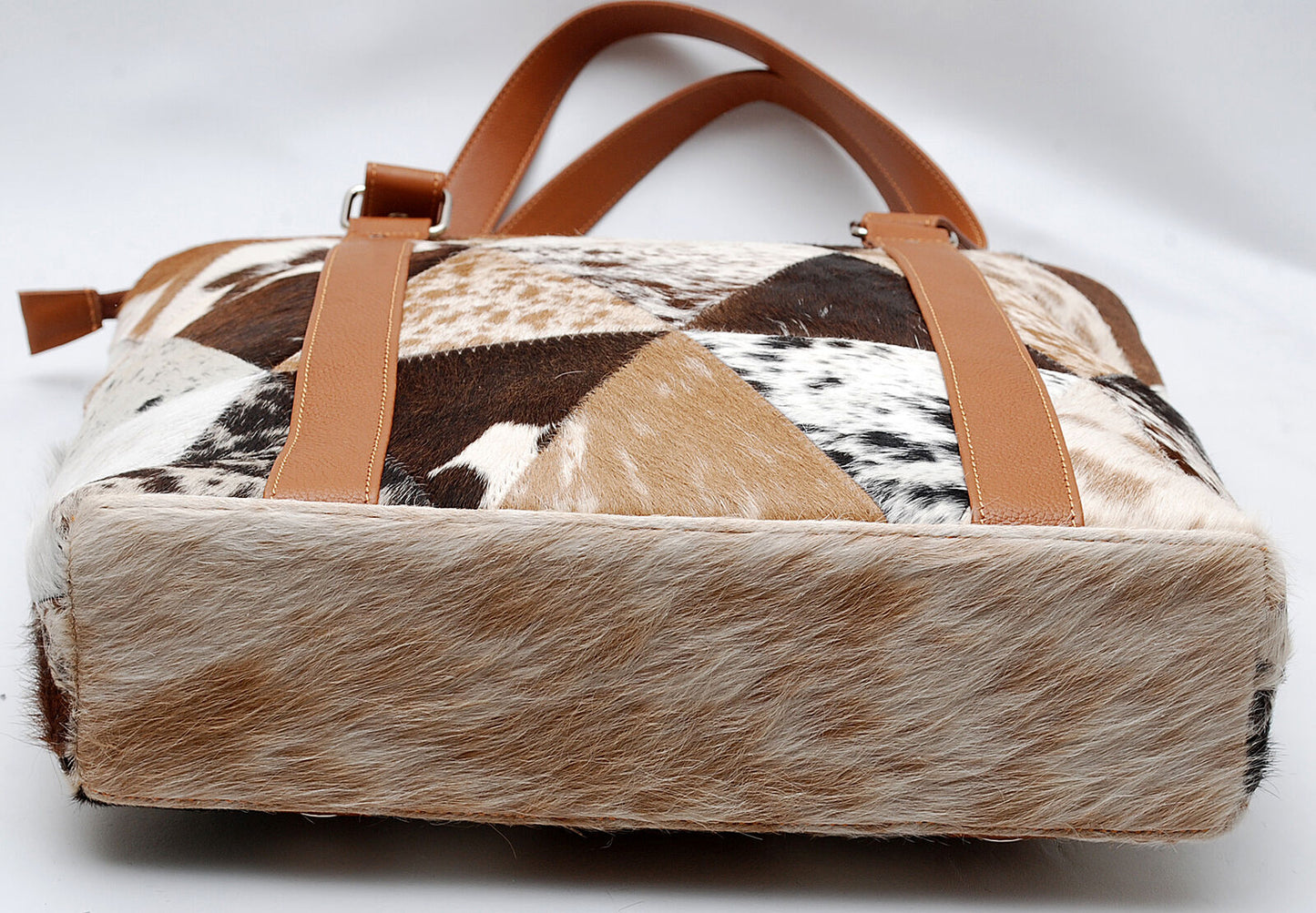 Brown Black Cowhide Patchwork Bag