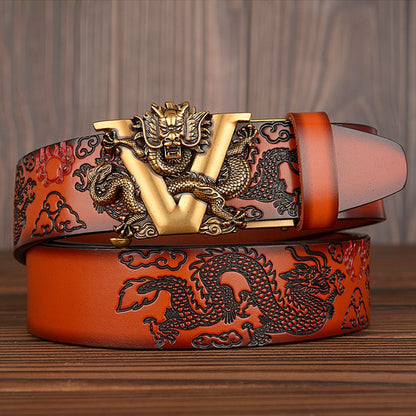 Men Dragon Leather Belt with Automatic Buckle