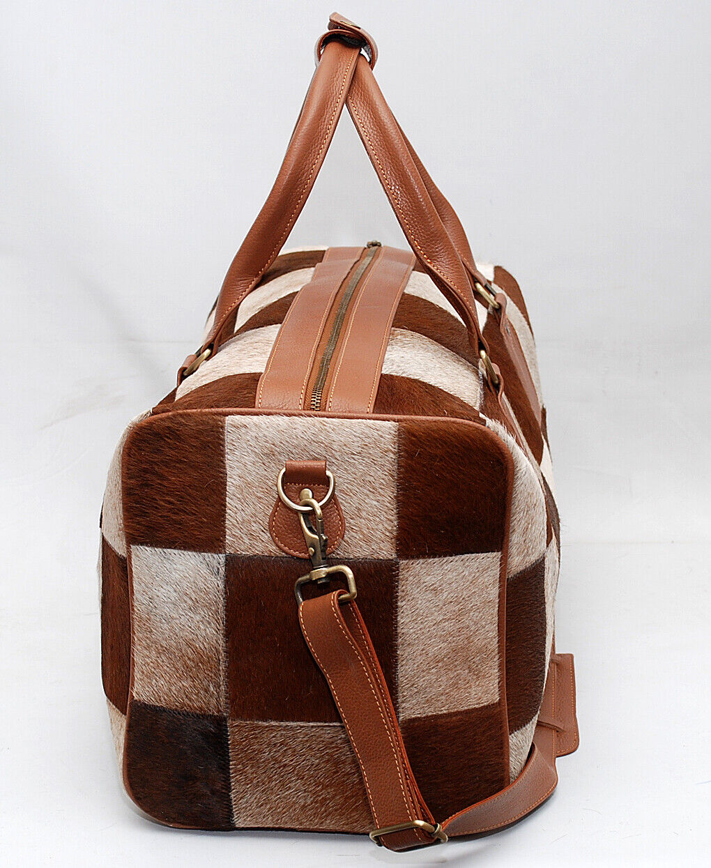 Natural Cow Fur Duffle Bag Patchwork