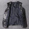 Men Leather Vest Sheepskin Black V-Neck Button Waistcoat