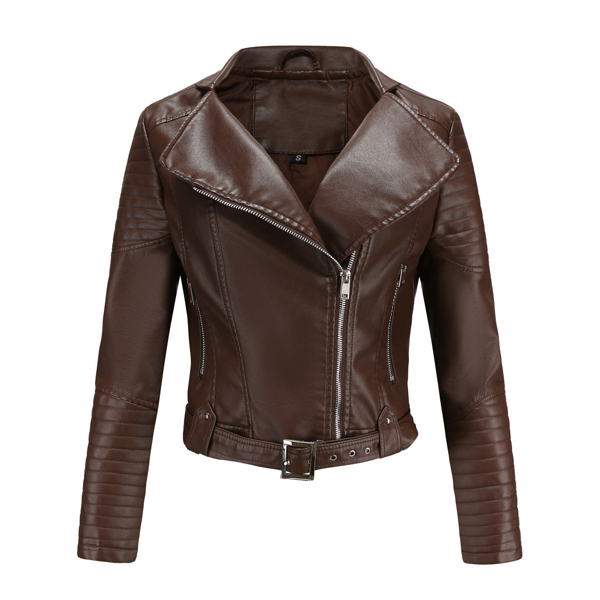Women’s Faux Leather Motorcycle Jacket with Belt