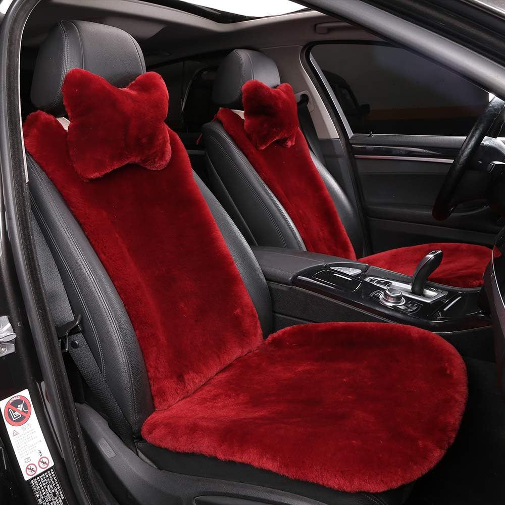 Genuine Sheepskin Car Seat Cover with Detachable Backrest and Headrest