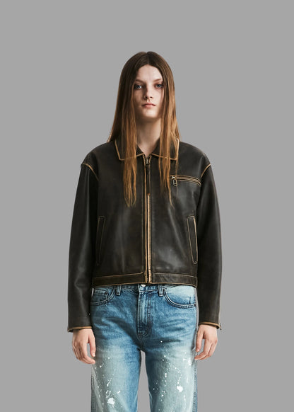 women's distressed brown leather jacket