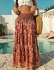 Smocked waist maxi skirt with tiered paisley print