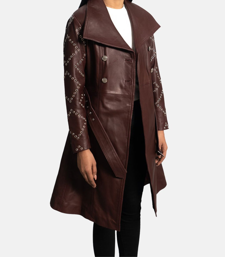 Genuine Leather Trench Coat For Women