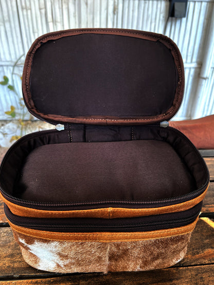 Cowhide vanity make up bag travel kit