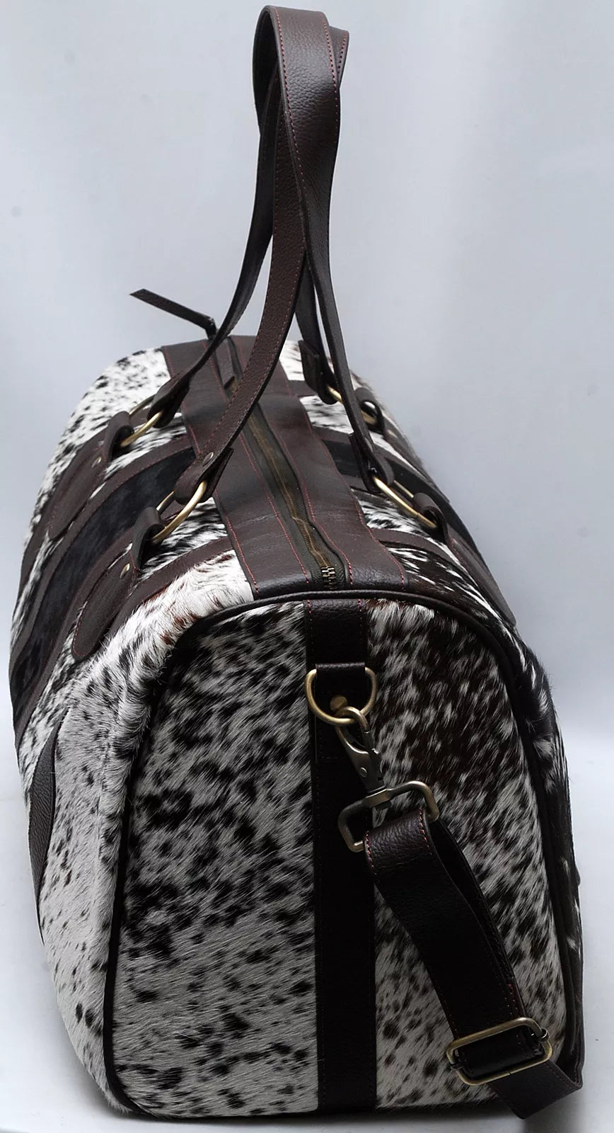 Cow Print Cowhide Bag with Deep Leather Accents