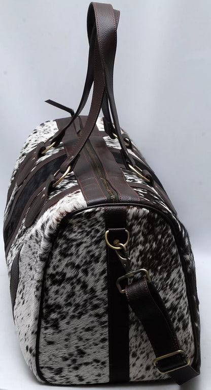 Cow Print Cowhide Bag with Deep Leather Accents