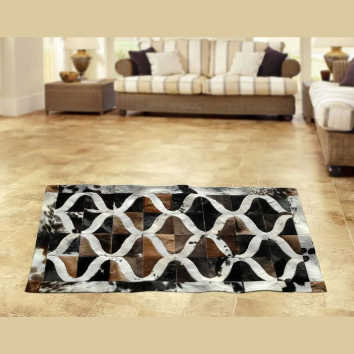 Natural Cowhide Patchwork Rectangle Rug – Boho Living Room