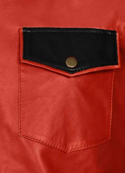 Real Leather Shirt Black Red