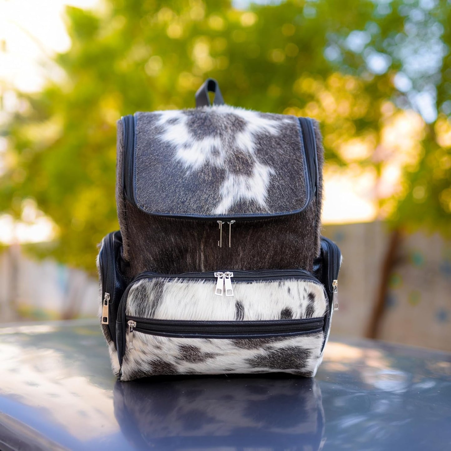 Cowhide Backpack Rucksack Purse with Laptop Compartment