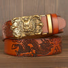 Men’s Genuine Cowhide Leather Belt with Double Dragon Oval Buckle