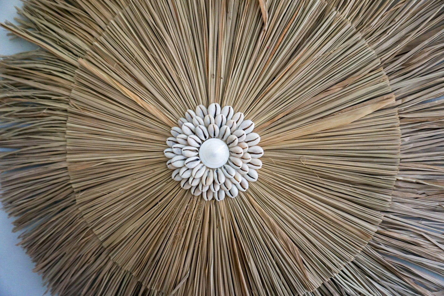 Medium size Round Raffia Cowrie Seashell Wall Decor