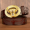 Men’s Leather Cowboy Belt with Bull Head Buckle