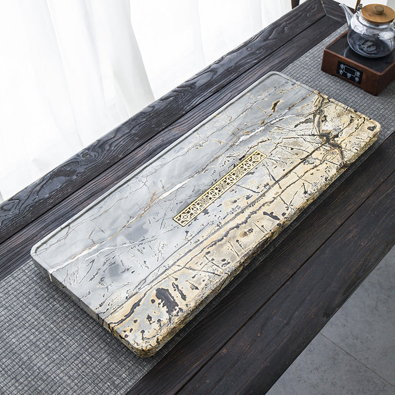 Black Grey Gold Stone Tea Tray for Gongfu Brewing