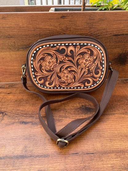 Tooled Leather Crossbody Sling Cowgirl Purse