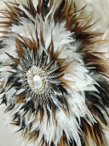 White mixed brown juju hat sea shell wall hanging