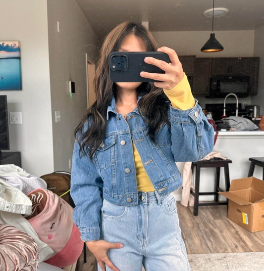 Women Drop shoulder cropped jean denim jacket