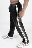 Real Leather Sweatpants With Color Stripes