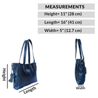Blue Leather Tote Handbag