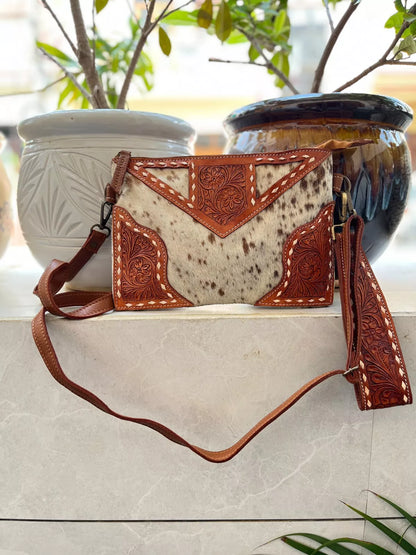 Tooled Leather Cowhide Sling Purse