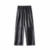 Women black sheepskin leather wide leg trousers