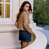 Brown Faux Suede Jacket Women’s Round Neck Short