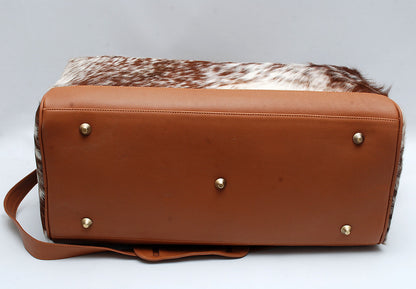 Cowhide Weekender Bag Speckled Brown White