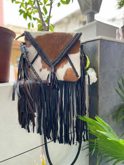 Hair On Cowhide Crossbody Bag With Fringe